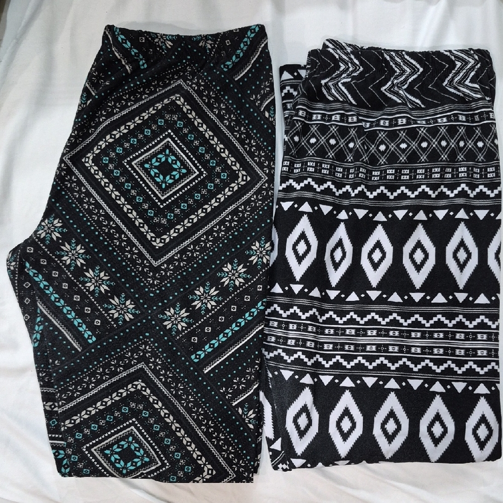 Two Pairs Geometric Western Cowgirl Leggings Boho Size XL